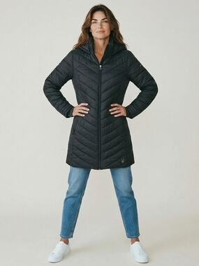 Spyder Women's Hooded Quilted Puffer Coat - Charcoal